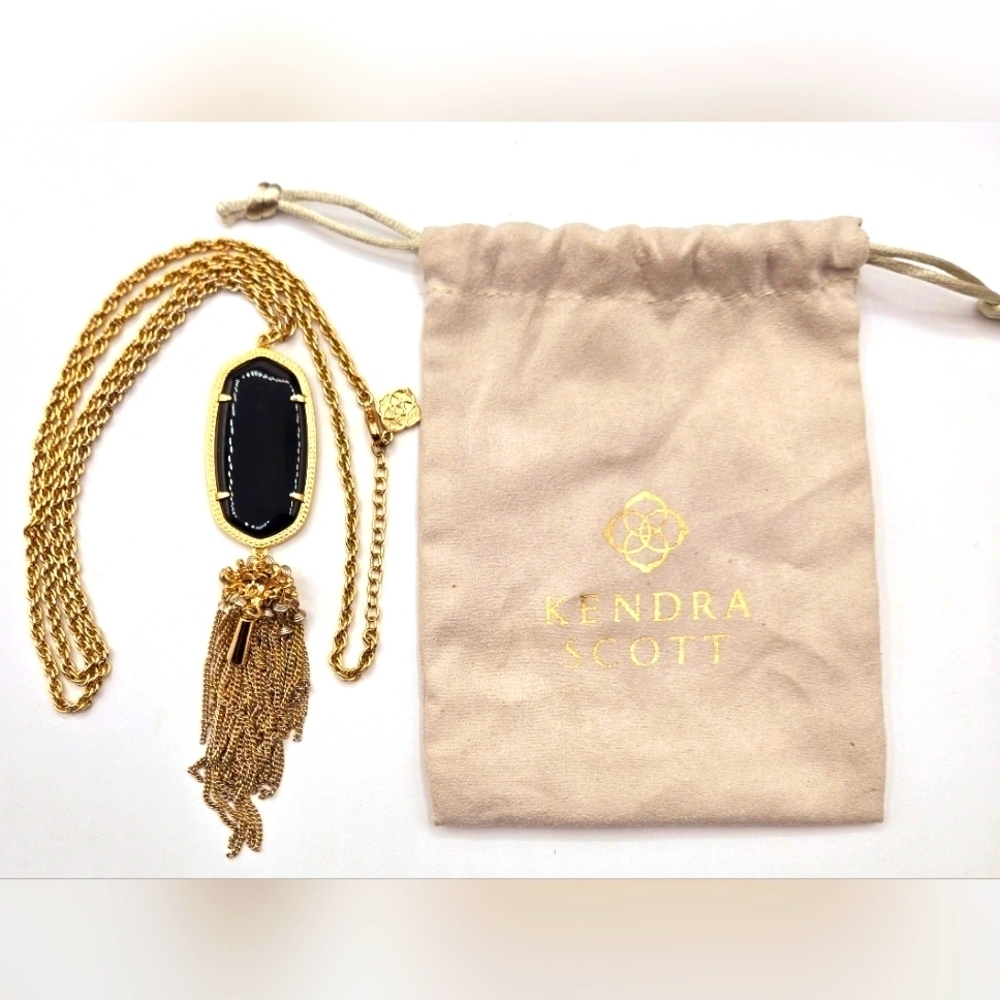 Kendra Scott Onyx Pendant Tassel Gold Tone Long Necklace